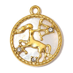 Стрелец 304 из нержавеющей стали Кристалл Rhinestone подвески, с оболочкой, чары созвездий, ручная полировка, ионное покрытие (ip), реальный 18 k позолоченный, Стрелец, 19x16 мм, отверстие : 2 мм