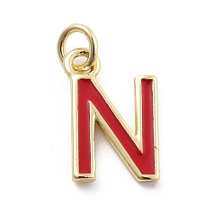 Letter N Стойки обшивки латунные подвески, с эмалью и кольцом для прыжков, без кадмия и без свинца, долговечный, реальный 18 k позолоченный, буквы, Письмо N, 11.5x7.5x1 мм, отверстие : 2.5 мм