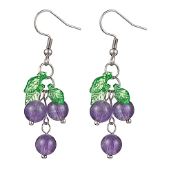Amethyst Natural Amethyst Grapes Dangle Earrings, Acrylic Cluster Earrings, Stainless Steel Color, 51x16mm