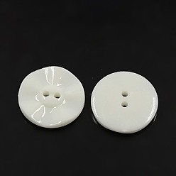 White Acrylic Sewing Buttons, Plastic Buttons for Costume Design, 2-Hole, Dyed, Flat Round, White, 15x3mm, Hole: 0.5mm
