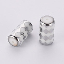 Silver Electroplate Glass Beads, Column with Rhombus Pattern, Silver, 20x10mm, Hole: 1.2mm, 50pcs/bag