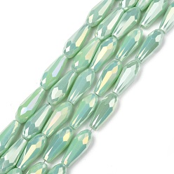 Medium Aquamarine Electroplated Opaque Glass Beads Strands, Full Rainbow Plated, Faceted, Teardrop, Medium Aquamarine, 15x6mm, Hole: 1mm, about 50pcs/Strand, 28.35 inch(72cm)