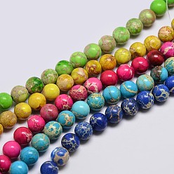 Mixed Color Natural Imperial Jasper Beads Strands, Round, Dyed, Mixed Color, 10mm, Hole: 1mm, about 38pcs/strand, 15 inch