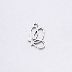 Stainless Steel Color 304 Stainless Steel Pendants, Butterfly Charm, Stainless Steel Color, 17x10mm