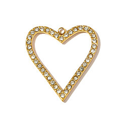 Кристалл 304 из нержавеющей стали горный хрусталь подвески, сердце прелести, ионное покрытие (ip), зеркальная полировка, реальный 18 k позолоченный, кристалл, 25x23 мм