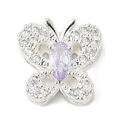 Лиловый Латунные микро проложить кубического циркония бусы, бабочка, без свинца и без кадмия, долговечный, сирень, 11.5x11.5x6 мм, отверстие : 1.6 мм
