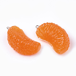 Coral Resin Pendants, with Platinum Tone Iron Findings, Imitation Food, Orange, Coral, 41~43x23~24x17~18mm, Hole: 2mm