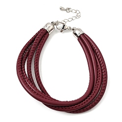 Dark Red Microfiber Leather Multi-strand Cord Bracelets Makings, with Brass Findings and 202 Stainless Steel Lobster Claw Clasps, Platinum, Dark Red, 7.48 inch(19cm)