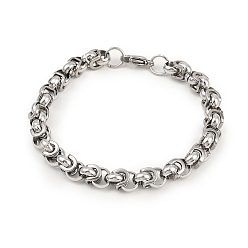 Нержавеющая Сталь Цвет 8мм 201 Браслеты из нержавеющей стали с византийскими цепочками для женщин, с 304 нержавеющей стали застежки, не тускнеет, цвет нержавеющей стали, 8-7/8 дюйм (22.5 см)