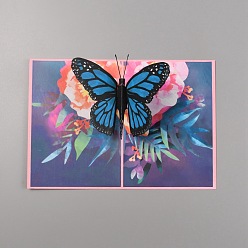 Butterfly Rectangle 3D Butterfly Pop Up Paper Greeting Card, with Envelope, Valentine's Day Wedding Birthday Invitation Card, Butterfly Pattern, 180x130x3mm