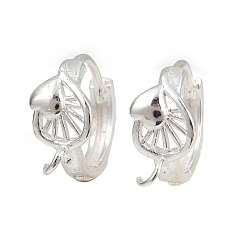 Посеребрённый Латунная фурнитура для хооп серег, без кадмия и без свинца, сердце, 925 серебро покрытием, 16.5x14x7 мм, отверстие : 1.8 мм, штифты : 1.1 мм