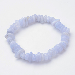 Natural Agate Natural  Blue Lace Agate Beaded Stretch Bracelets, 2-1/8 inch(54mm)