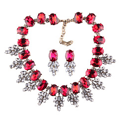 Red Sparkling Geometric Crystal Necklace and Earrings Set for Formal Occasions
