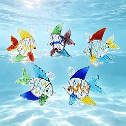 Mixed Color Handmade Lampwork Pendants, Fish with Swirl Stripe Charms, Mixed Color, 44~49x45~48x18~21mm, Hole: 4~5mm