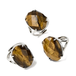 Тигровый глаз Натуральный тигровый глаз кольца палец, медные кольца, гранёное яйцо, стойки покрытие, 19 мм