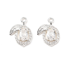 Посеребрённый Латунные микропаве прозрачные подвески с фианитом, фрукты, 925 серебро покрытием, 15x11x3.5 мм, отверстие : 1.4 мм