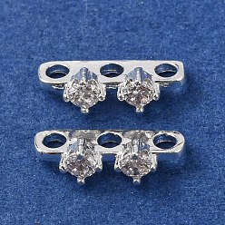 Серебро Латунные проставки с прозрачными кубическими циркониями, инкрустированные кристаллами., прямоугольные, серебряные, 3 мм, отверстие : 11.5x3.5x4.5 мм