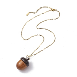 Golden Acorns Disconnectable Ebony Wood Pendant Necklaces, with 304 Stainless Steel Cable Chains, Golden, 15.98 inch(40.6cm)