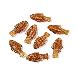 Шоколадный Стеклянные бусины, рыба, золотой металл обвитыми, цвет шоколада, 25x12x5~5.5 мм, отверстие : 1.2 мм