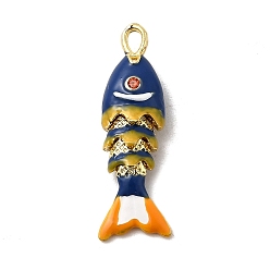 Dark Blue Rack Plating Brass Pendants, with Cubic Zirconia and Enamel, Fish Charms, Long-Lasting Plated, Lead Free & Cadmium Free, Dark Blue, 26.5x8x6mm, Hole: 2.5x1.5mm