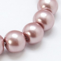 Rosy Brown Glass Pearl Beads Strands, Pearlized, Round, Rosy Brown, Size: about 3~4mm in diameter, hole: 1mm, about 220~230pcs/str