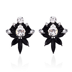 black reality Stylish Crystal Flower Acrylic Earrings - Creative and Versatile Design