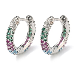 Разноцветный Латунные микро проложить серьги обруча кубического циркония, без кадмия и без свинца, долговечный, стойки покрытие, платина, красочный, 16.5x17x3.5 мм