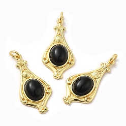 Black Agate Natural Black Agate Pendants, Teardrop Charms with Rack Plating Platinum Tone Brass Findings, Cadmium Free & Lead Free, 30x14.5x5.7mm, Hole: 2.7mm