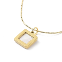 Real 14K Gold Plated Shell Square Pendant Necklaces, 304 Stainless Steel Box Chain Necklaces, Real 14K Gold Plated, 16.54 inch(42cm)