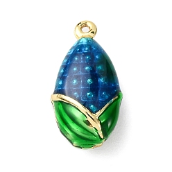 Средно-синий Подвески из кукурузной латуни с эмалью, долговечный, стойки покрытие, без кадмия и без свинца, реальный 18 k позолоченный, светло-синий, 19x10x6.5 мм, отверстие : 0.9~1 мм