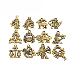 Antique Bronze Alloy Pendants, Twelve Constellation, Antique Bronze, 23x21mm, Hole: 2mm, 12pcs/set
