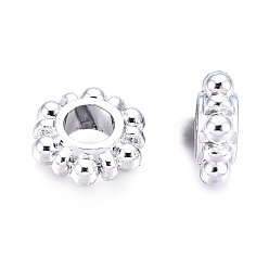 Silver Alloy European Beads, Large Hole Beads, Flower, Silver, 12x4mm, Hole: 5mm