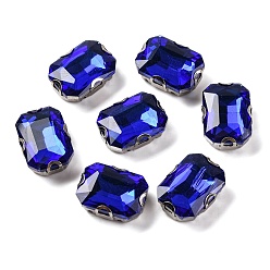 Средно-синий Прямоугольник пришиваем стразами, многожильных ссылки, стекло горный хрусталь, с настройками зубцов из нержавеющей стали, аксессуары для одежды, граненые, светло-синий, 18x13x7 мм, отверстие : 0.8~1 мм