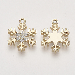 Light Gold Alloy Pendants, with Crystal Rhinestones, Snowflake, Light Gold, 22x17x3mm, Hole: 2mm