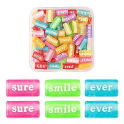 Mixed Color 100Pcs Transparent Acrylic Beads, Spray Painted, Rectangle with Words, Mixed Color, 7.5x15x4.5mm, Hole: 3mm, 100pcs/box