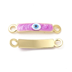 Dark Orchid Brass Connector Charms, Curved Rectangle Links with Evil Eye Pattern, with Enamel, Real 18K Gold Plated, Long-Lasting Plated, Dark Orchid, 30x5x2mm, Hole: 3mm