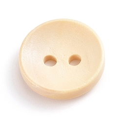 Wheat Natural Wooden Buttons, 2-Hole, Dyed, Flat Round, Wheat, 15x3.8mm, Hole: 2mm