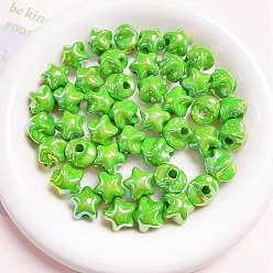 Lime UV Plating Plastic Beads, Iridescent Star, Lime, 16x16mm, Hole: 2.5mm