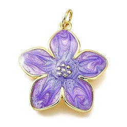 Лиловый Латунь эмаль подвески, цветочный шарм, с целью перехода в кольце, без свинца и без кадмия, реальный 18 k позолоченный, стойки покрытие, прочное покрытие, сирень, 23x21x3 мм, отверстие : 3 мм