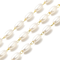 Real 18K Gold Plated Handmade Oval Glass Beaded Chains, Ion Plating(IP) 316 Surgical Stainless Steel Chains, Soldered, with Spool, Real 18K Gold Plated, 6x3.5mm