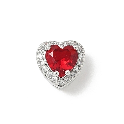 (123L) Белый крем непрозрачный блеск Латунные бусины, сердце, с микропаве из кубического циркония и кристаллического циркония, без кадмия и без свинца, янв, платина, огнеупорный кирпич, 9x10x7 мм, отверстие : 2/3x2 мм