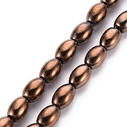 Gunmetal Plated Electroplate Opaque Glass Beads Strands, Oval, Gunmetal Plated, 6.5x4.5mm, Hole: 1mm, about 60~65pcs/strand, 15.16~15.94 inch(38.5cm~40.5cm)