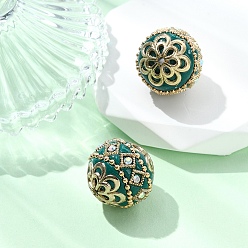 чирок Индонезийские бусины ручной работы, с металлическая фурнитурой, круглые, без покрытия, зелено-синие, 19.5x19 мм, отверстие : 1 мм