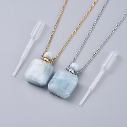 Aquamarine Natural Aquamarine Perfume Bottle Pendant Necklaces, with Brass Cable Chains, Lobster Claw Clasps and Plastic Dropper, 50~55cm, Bottle Capacity: 0.15~0.3ml(0.005~0.01 fl. oz), 2mm
