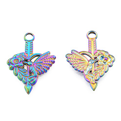 Rainbow Color Rack Plating 201 Stainless Steel Pendant Rhinestone Settings, Flower with Birds, Rainbow Color, Fit For 1.8mm Rhinestone, 22.5x16.5x2mm, Hole: 2.5mm