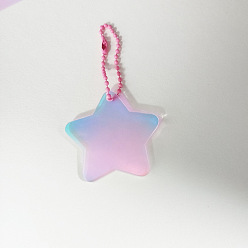 Star Laser Gradient Acrylic Disc Pendant Decoration, with Ball Chains, for DIY Keychain Pendant Ornaments, Star, 50~60x3mm