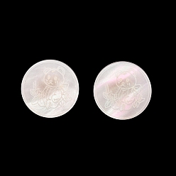 Морская Ракушка 1-отверстия, стержень из полимерного сплава, плоские круглые с медведем рисунком, золотые, цвет морской раковины, 11~11.5x6.5~7 мм, отверстие : 3x2 мм