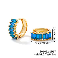 Синий Латунные прямоугольные серьги-кольца, с кубического циркония, золотые, синие, 17x7 мм