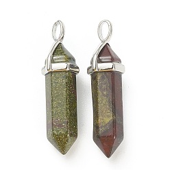 Bloodstone Natural Bloodstone Pendants, with Platinum Tone Brass Findings, Bullet, 39.5x12x11.5mm, Hole: 4.5x2.8mm