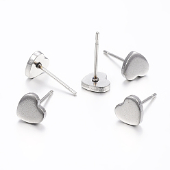 Stainless Steel Color 304 Stainless Steel Ear Studs, Hypoallergenic Earrings, Stud Earrings, Heart, Stainless Steel Color, 6x6.5x1.2mm, Pin:0.8mm